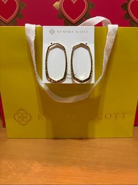 Kendra Scott Polished Gold Textured Oval Drop Earrings With Gift Bag